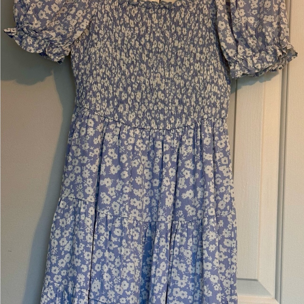Altar’d State Blue and White Smocked Mini Dress Size Small